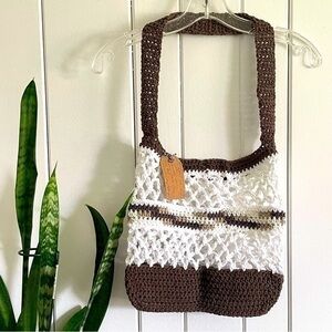 $49 SALE Handmade Brown White Tote Bag Purse Cotton Reusable Boho Multicolor